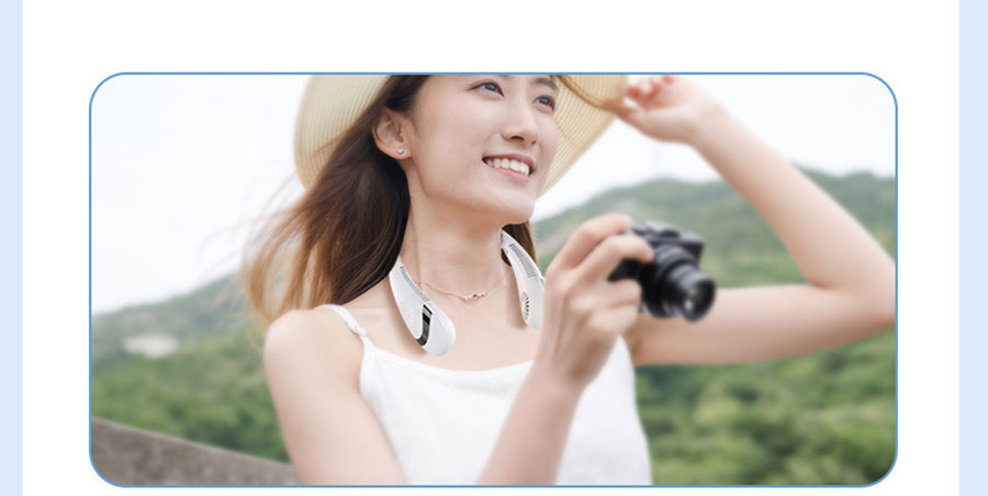 Portable USB Rechargeable Neckband Fan - 5000mAh Bladeless Neck Fan for Summer Cooling and Outdoor Use