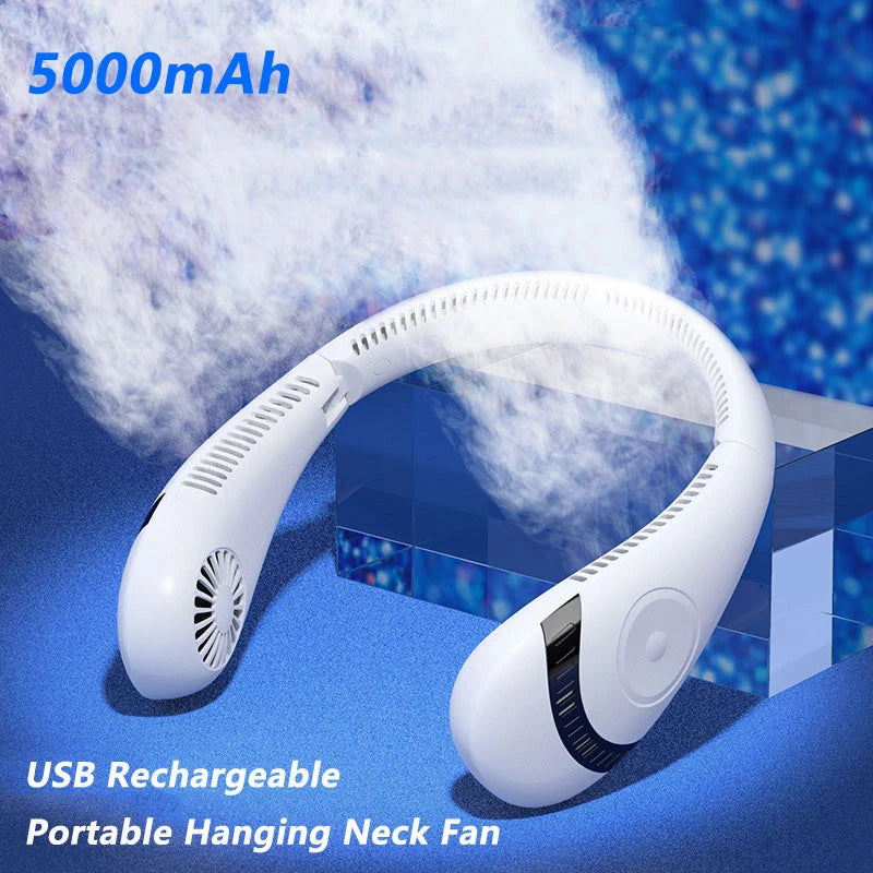 Portable USB Rechargeable Neckband Fan - 5000mAh Bladeless Neck Fan for Summer Cooling and Outdoor Use