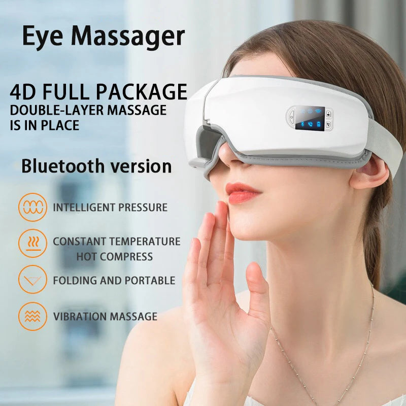 Smart Eye Massager with Heat, Vibration, Bluetooth Music - Relieve Fatigue and Dark Circles