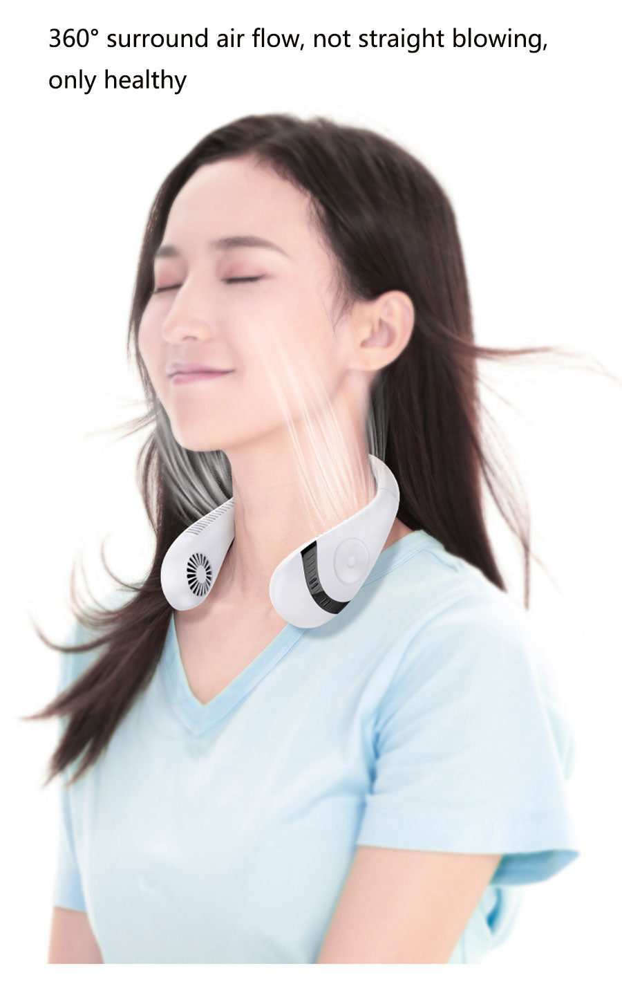 Portable USB Rechargeable Neckband Fan - 5000mAh Bladeless Neck Fan for Summer Cooling and Outdoor Use