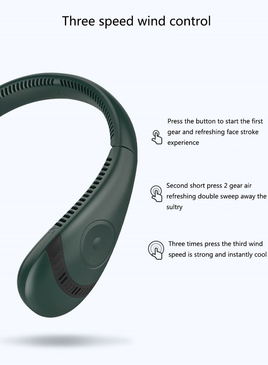 Portable USB Rechargeable Neckband Fan - 5000mAh Bladeless Neck Fan for Summer Cooling and Outdoor Use