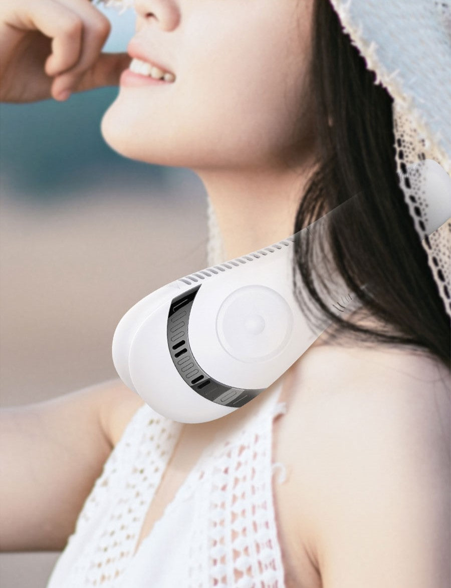 Portable USB Rechargeable Neckband Fan - 5000mAh Bladeless Neck Fan for Summer Cooling and Outdoor Use