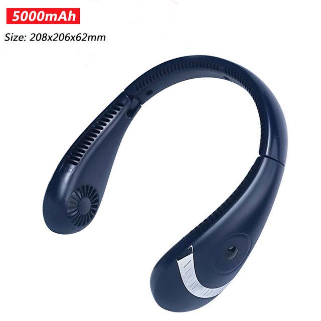 Portable USB Rechargeable Neckband Fan - 5000mAh Bladeless Neck Fan for Summer Cooling and Outdoor Use