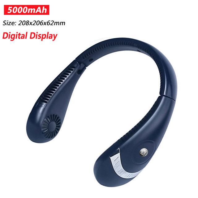 Portable USB Rechargeable Neckband Fan - 5000mAh Bladeless Neck Fan for Summer Cooling and Outdoor Use