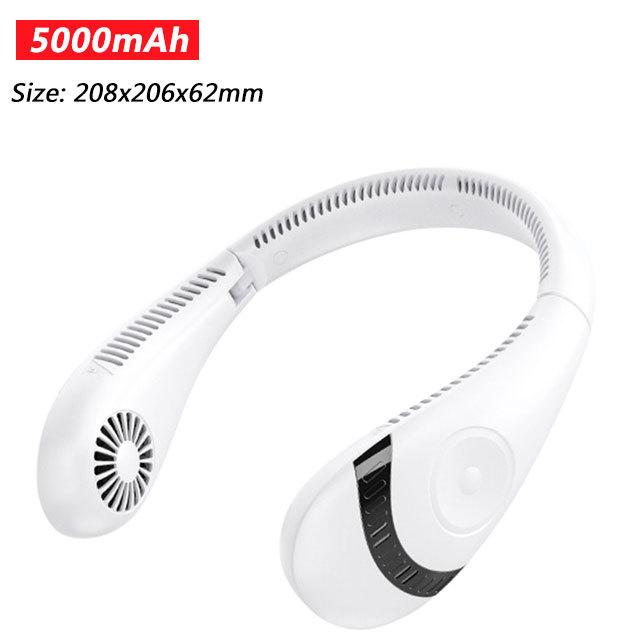 Portable USB Rechargeable Neckband Fan - 5000mAh Bladeless Neck Fan for Summer Cooling and Outdoor Use