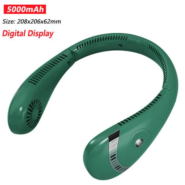 Portable USB Rechargeable Neckband Fan - 5000mAh Bladeless Neck Fan for Summer Cooling and Outdoor Use