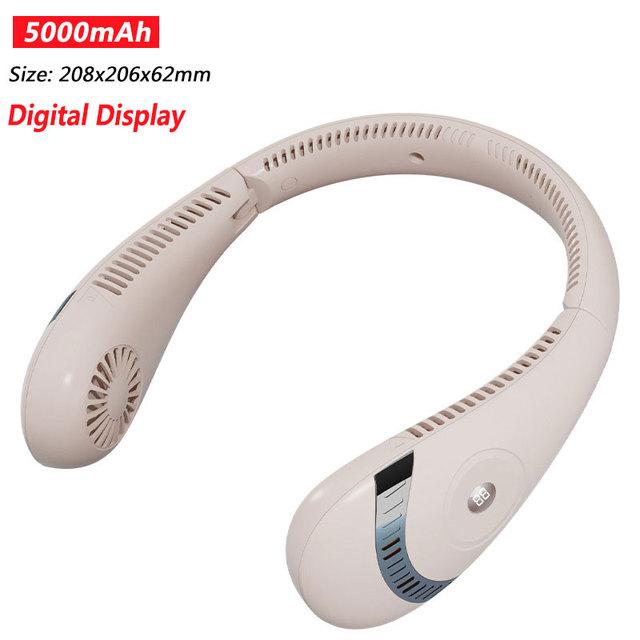 Portable USB Rechargeable Neckband Fan - 5000mAh Bladeless Neck Fan for Summer Cooling and Outdoor Use