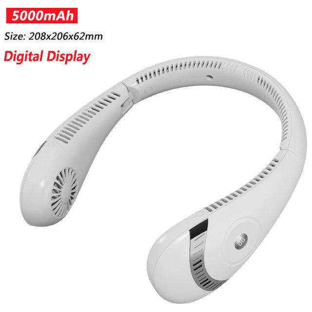 Portable USB Rechargeable Neckband Fan - 5000mAh Bladeless Neck Fan for Summer Cooling and Outdoor Use