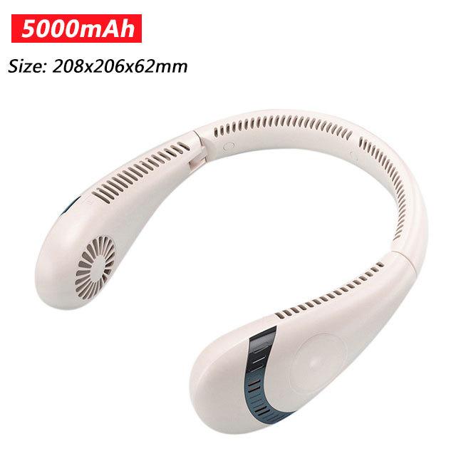 Portable USB Rechargeable Neckband Fan - 5000mAh Bladeless Neck Fan for Summer Cooling and Outdoor Use